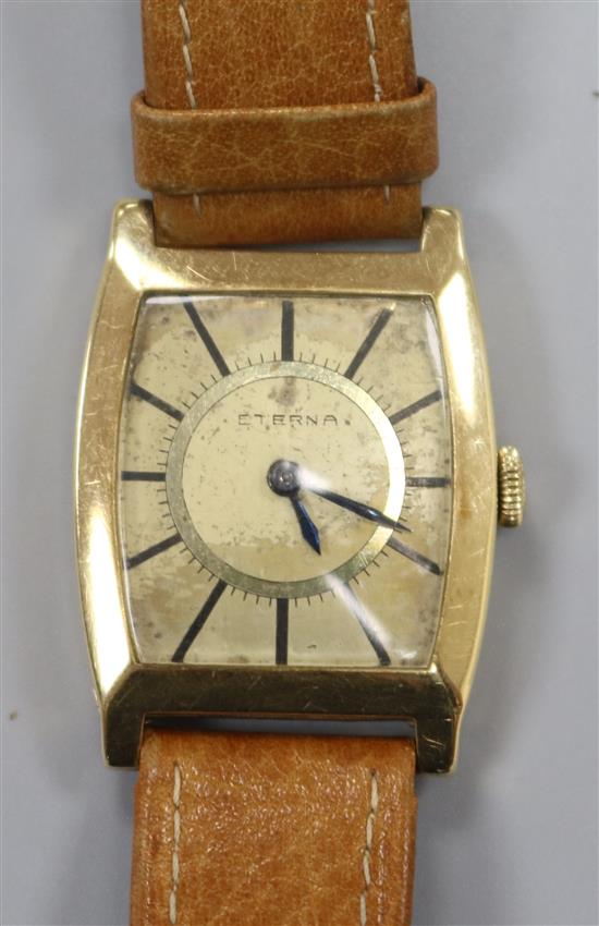 A gentlemans stylish 14ct gold Eterna manual wind wrist watch,